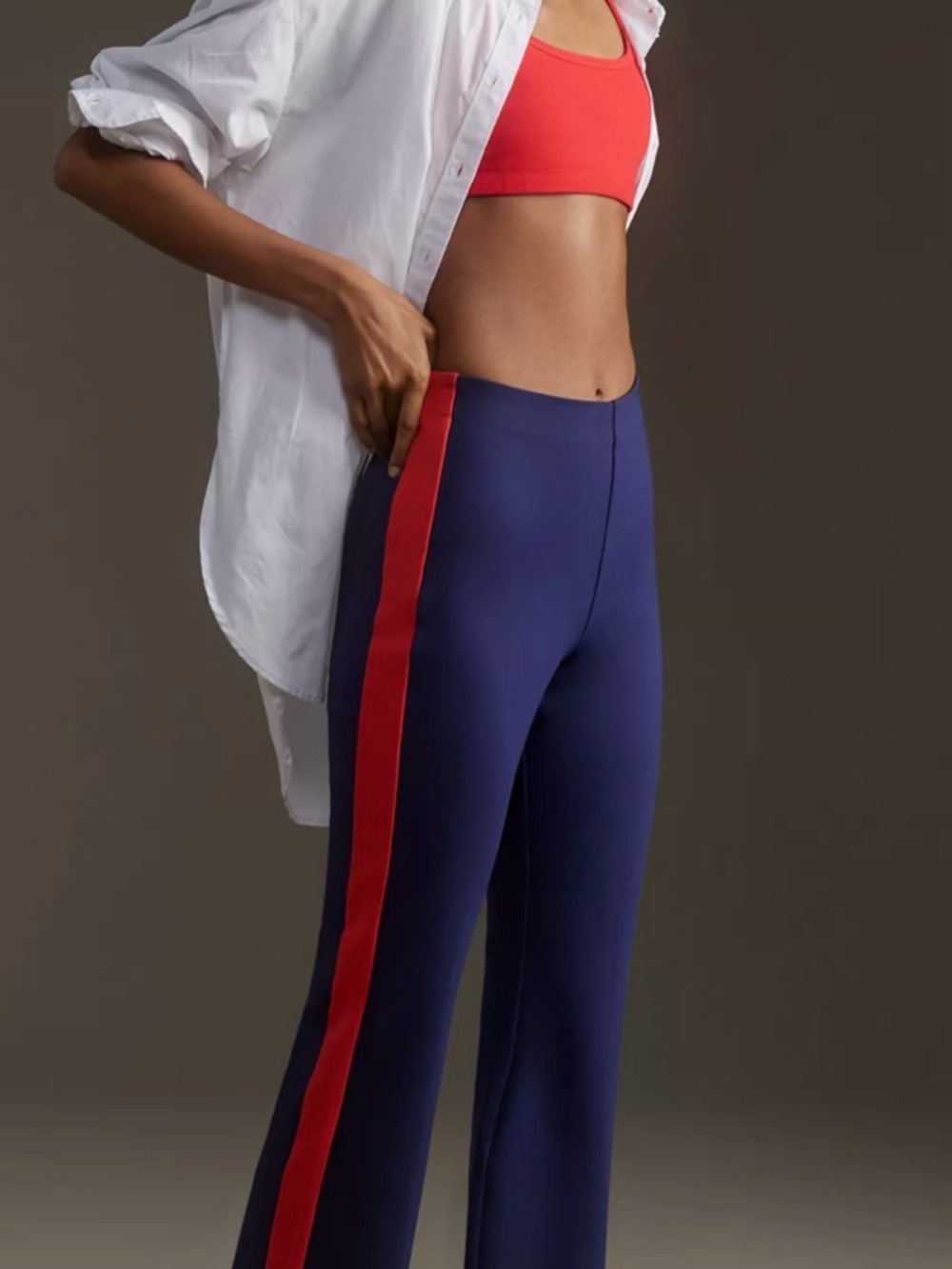 Maeve by Anthropologie Margot Kick-Flare Sport Stripe Pants Navy Blue S